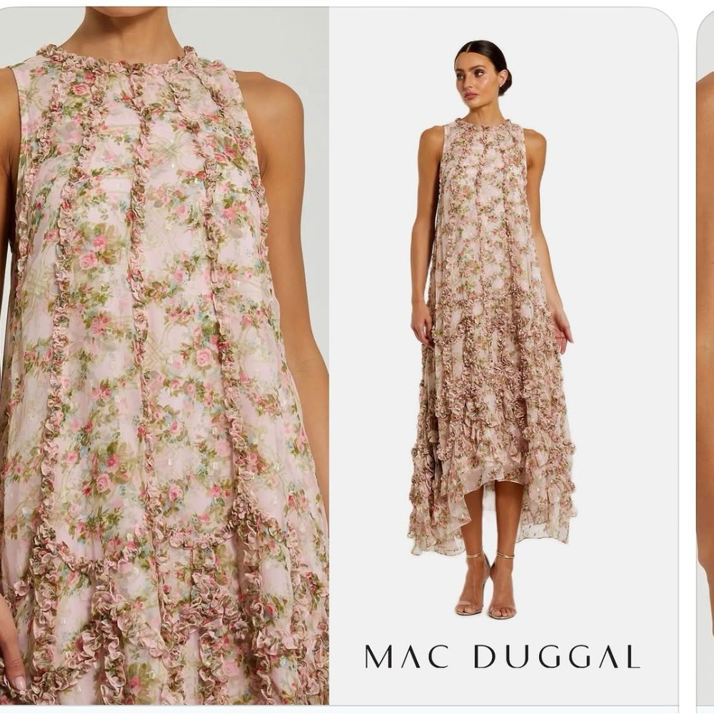 Mac Duggal Pink Floral High Low Dress